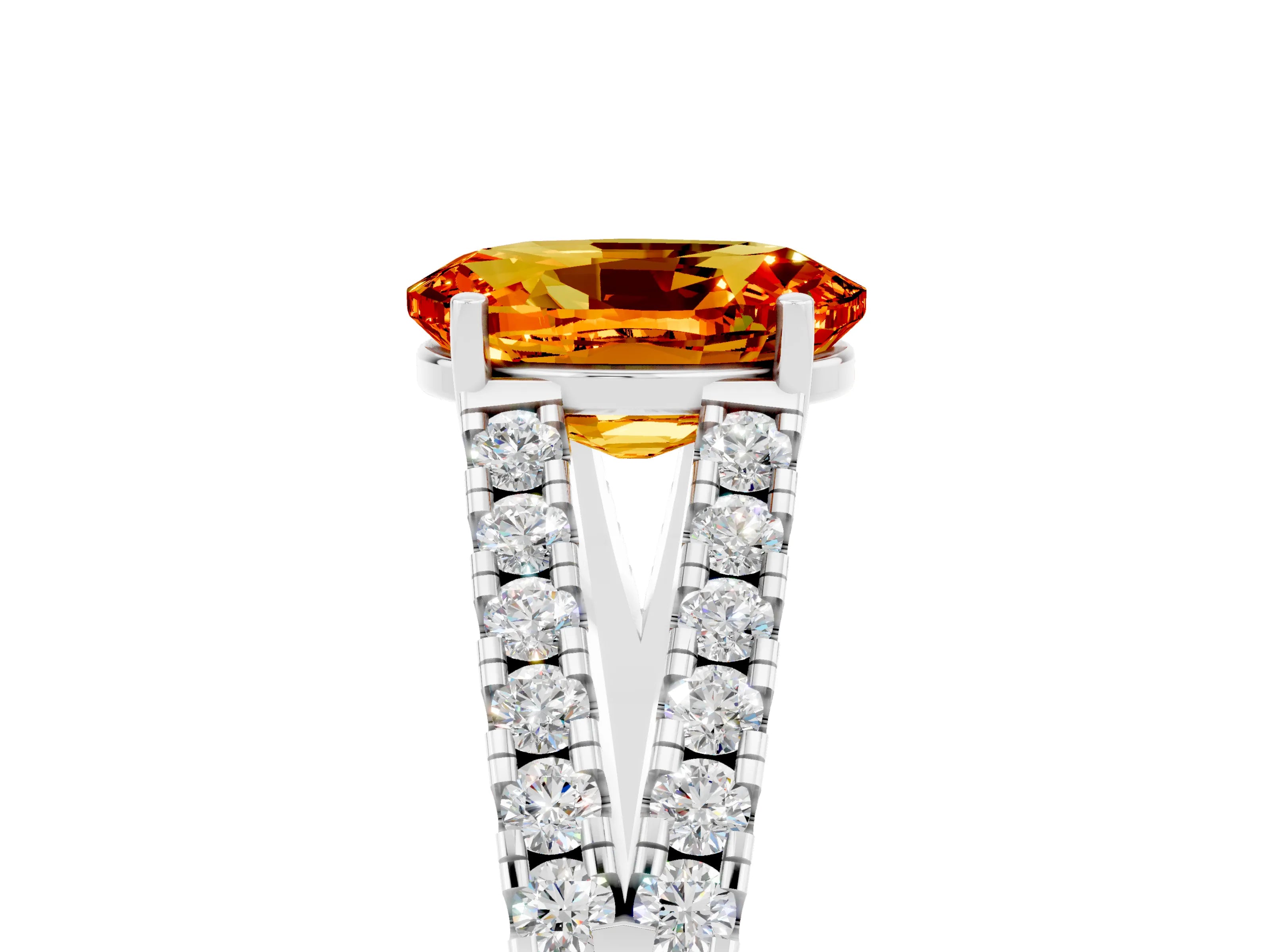 White gold Oval Cut Citrine Split Shank Pavé Engagement Ring with Four-Prong Setting_17