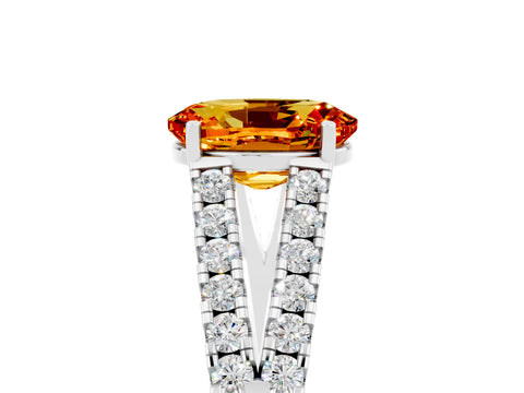 White gold Oval Cut Citrine Split Shank Pavé Engagement Ring with Four-Prong Setting_17