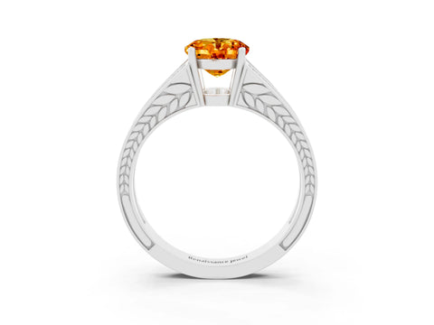 White gold Oval Cut Citrine Split Shank Ring with Pavé Band and Four-Prong Setting_3