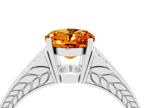 White gold Oval Cut Citrine Split Shank Ring with Pavé Band and Four-Prong Setting_4