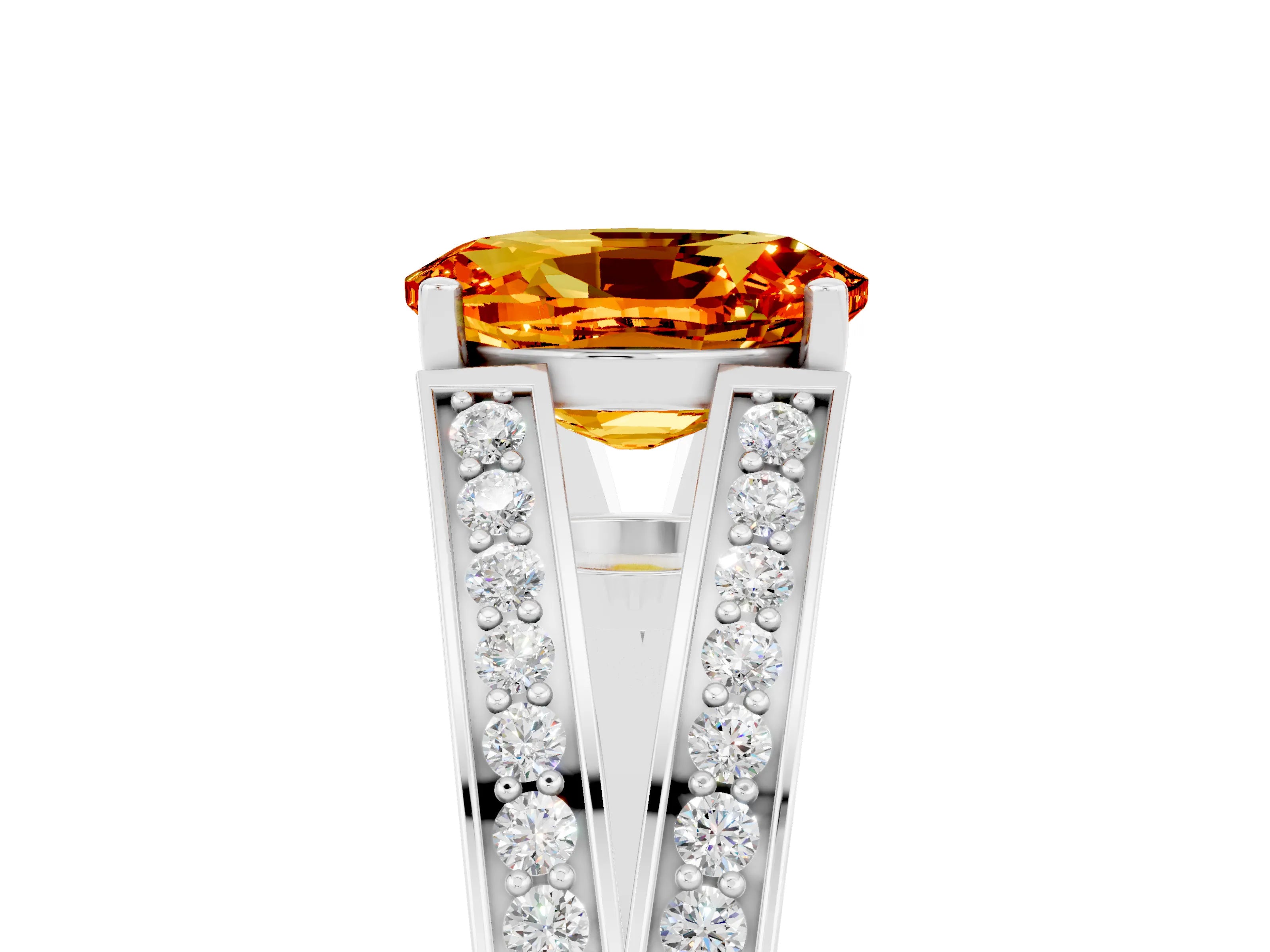 White gold Oval Cut Citrine Split Shank Ring with Pavé Band and Four-Prong Setting_5