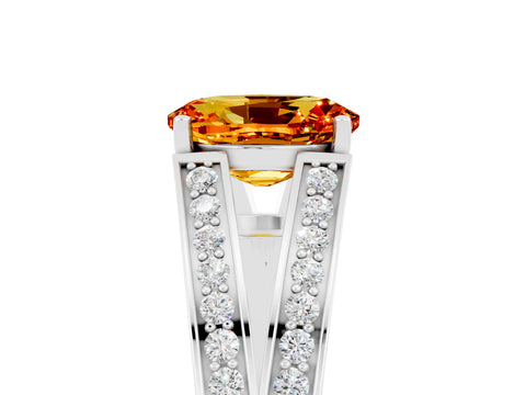 White gold Oval Cut Citrine Split Shank Ring with Pavé Band and Four-Prong Setting_5