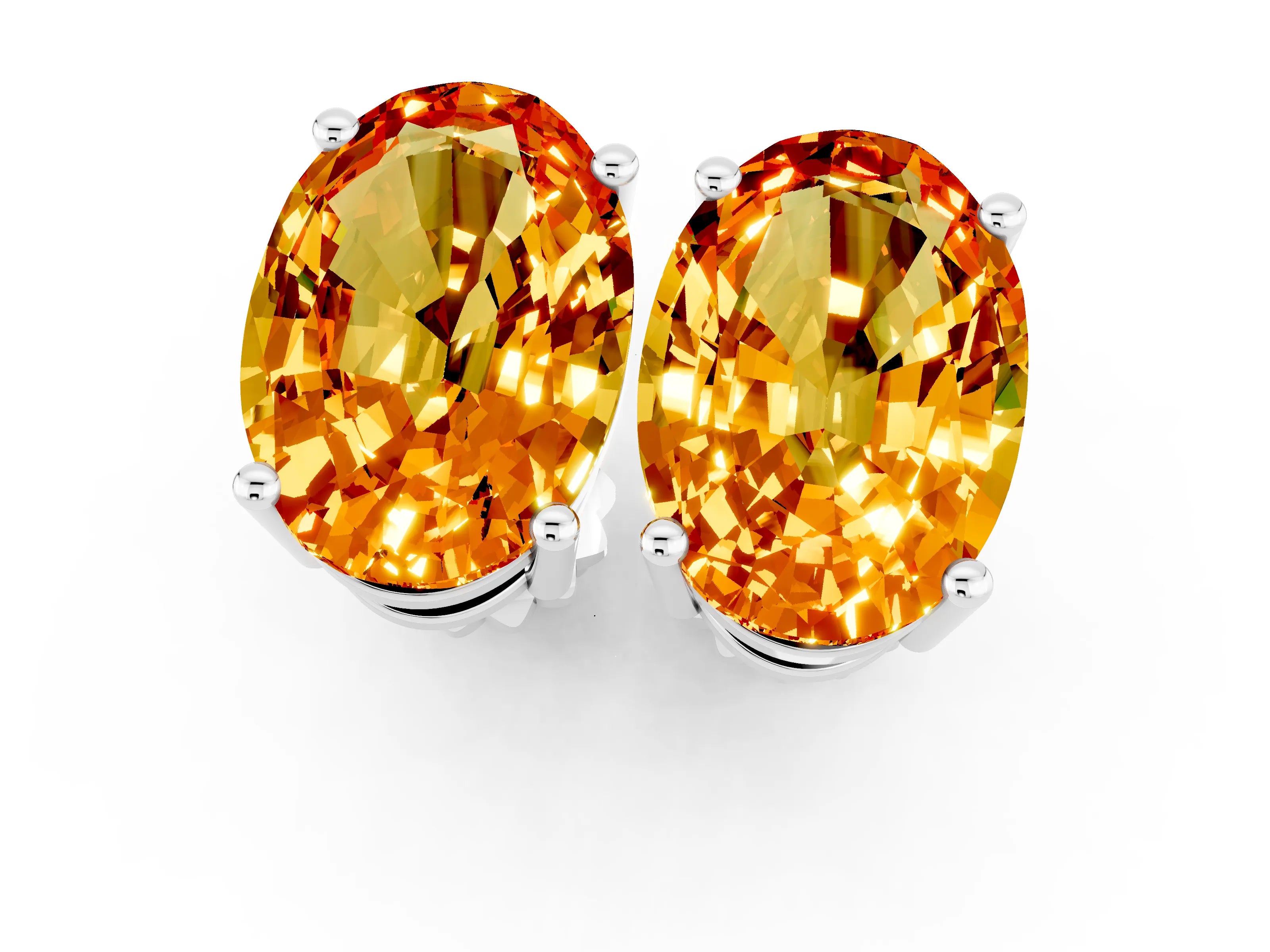 White gold Oval Cut Citrine Stud Earrings_13