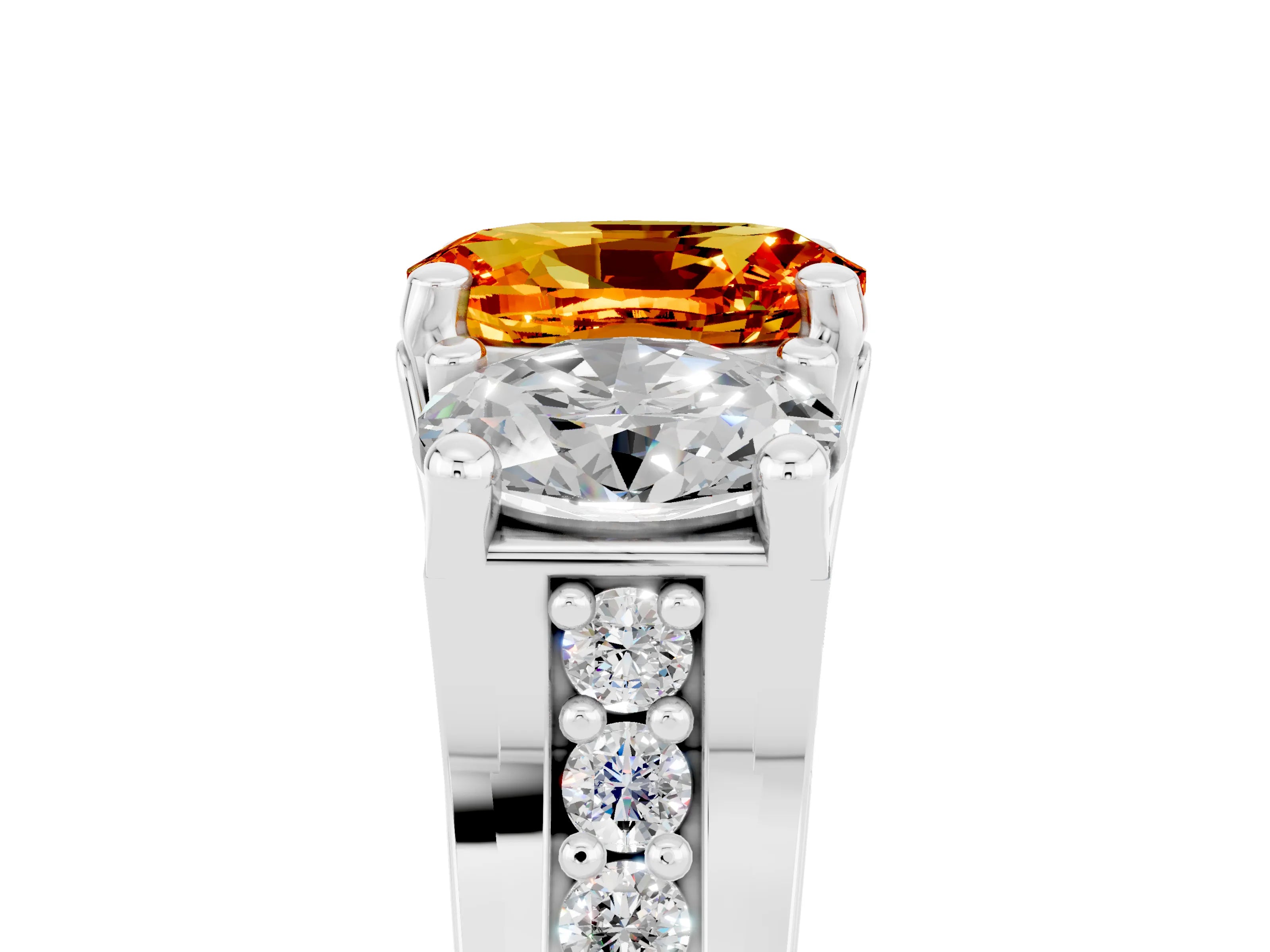 White gold Oval Cut Citrine Three-Stone Ring with Channel Set Band and Four-Prong Setting_5