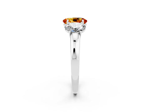 White gold Oval Cut Citrine Three-Stone Ring with Four-Prong Setting and Classic Band_2