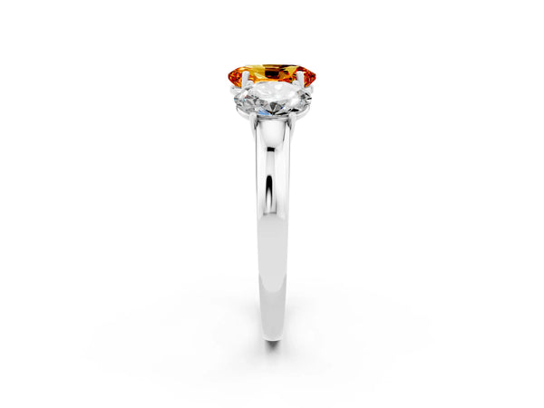 Silver Oval Cut Citrine Three-Stone Ring with Four-Prong Setting and Classic Band