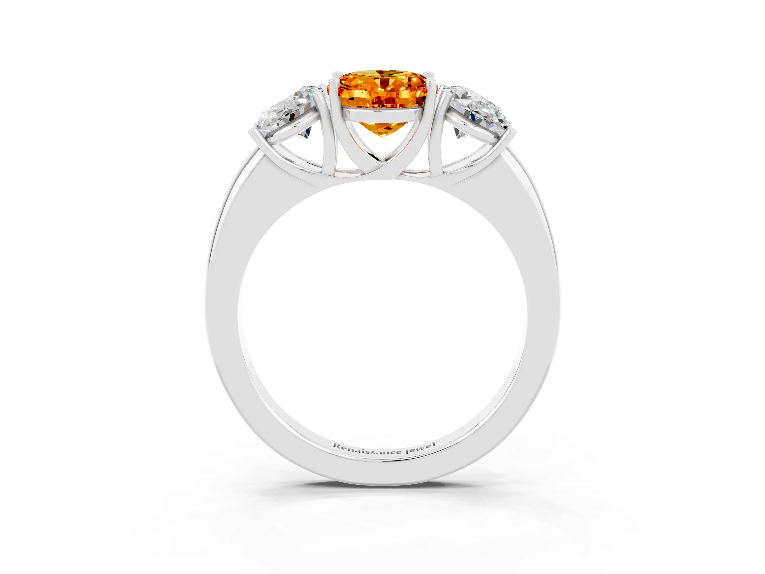 White gold Oval Cut Citrine Three-Stone Ring with Four-Prong Setting and Classic Band_3