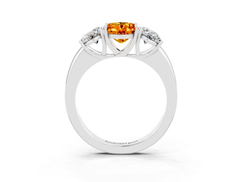 White gold Oval Cut Citrine Three-Stone Ring with Four-Prong Setting and Classic Band_3