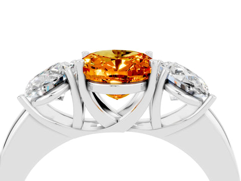 White gold Oval Cut Citrine Three-Stone Ring with Four-Prong Setting and Classic Band_4