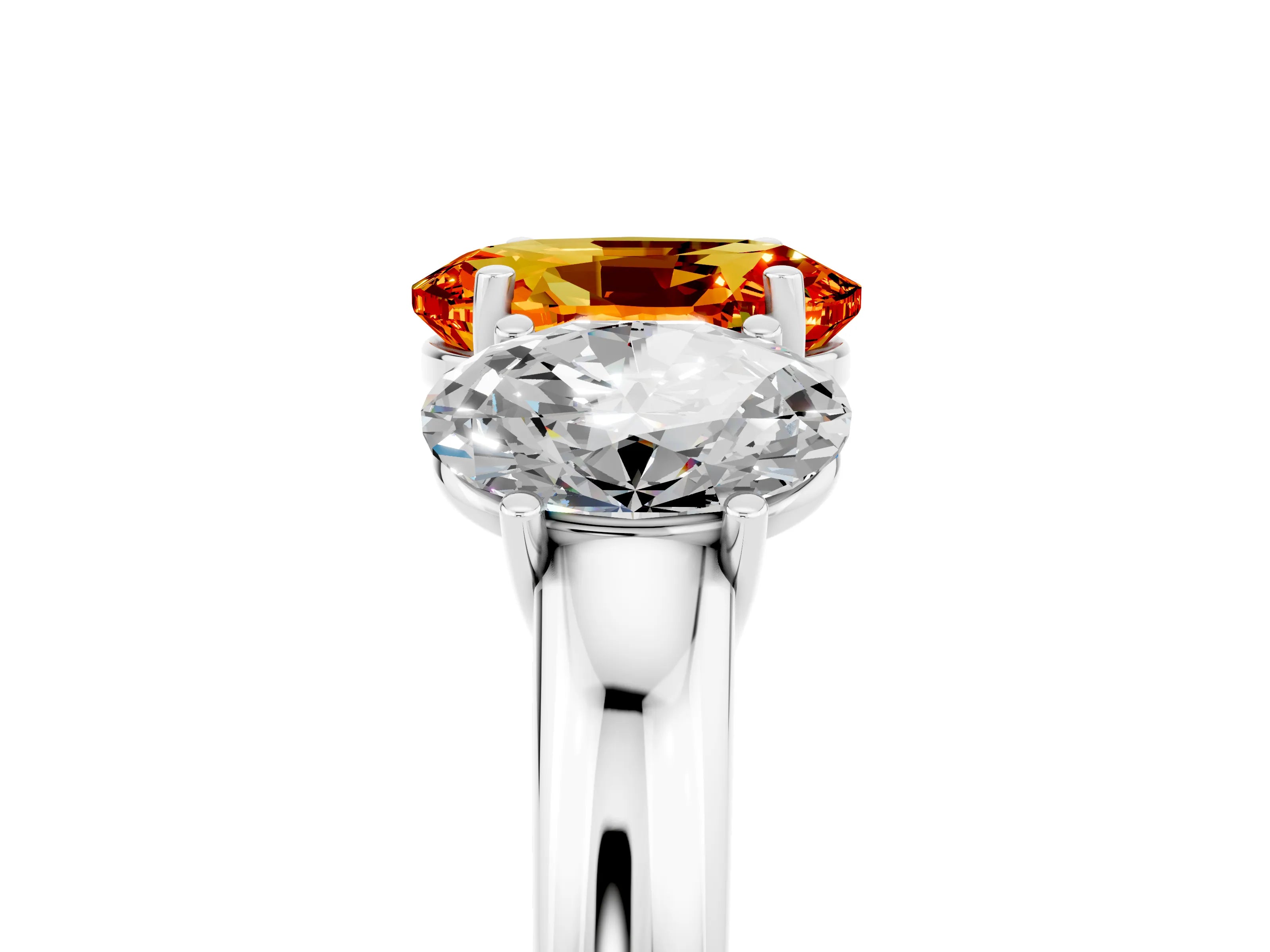 White gold Oval Cut Citrine Three-Stone Ring with Four-Prong Setting and Classic Band_5