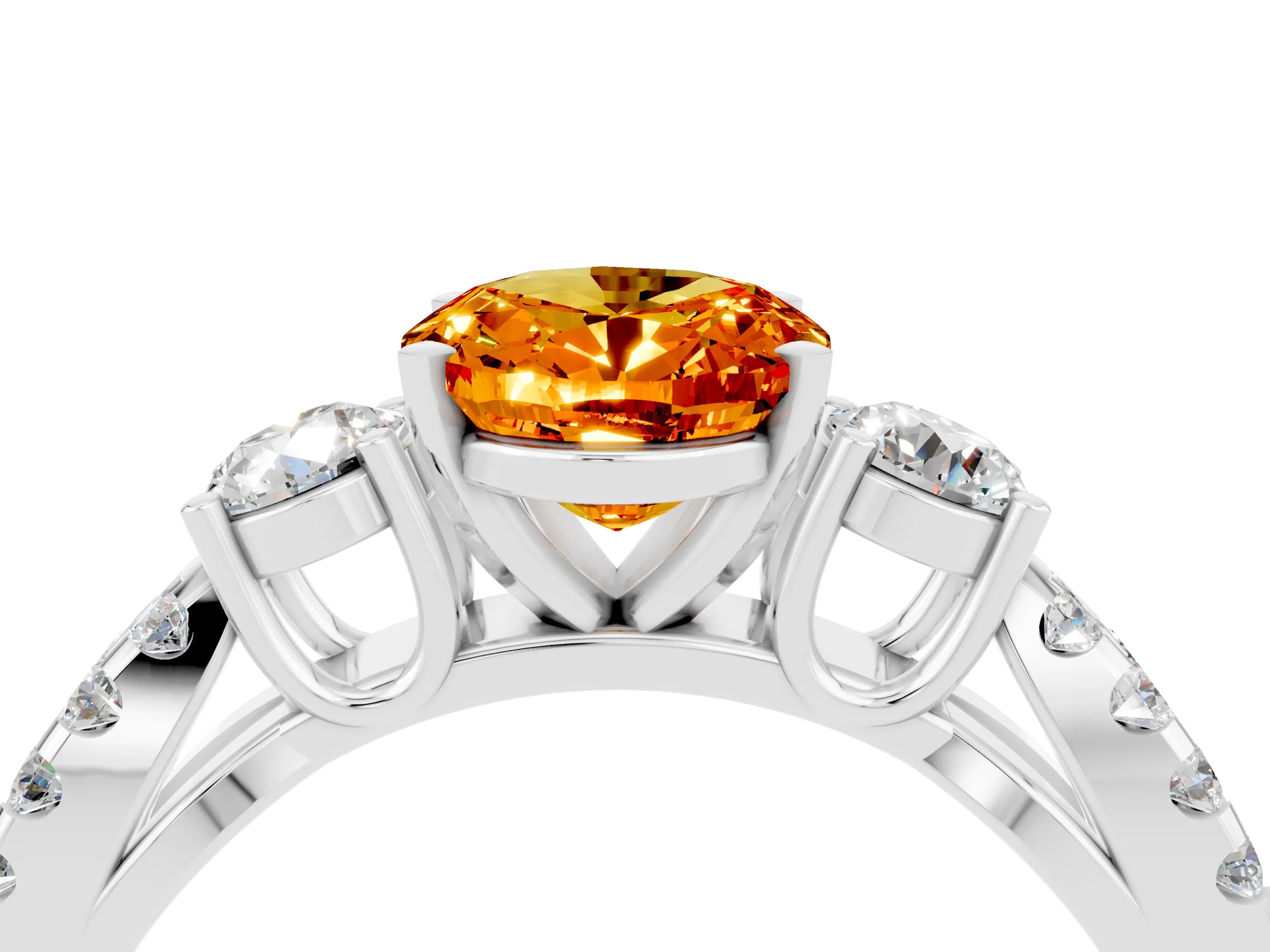 White gold Oval Cut Citrine Three-Stone Ring with Pavé Split Shank and Four-Prong Setting_16
