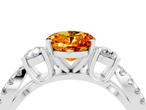 White gold Oval Cut Citrine Three-Stone Ring with Pavé Split Shank and Four-Prong Setting_16