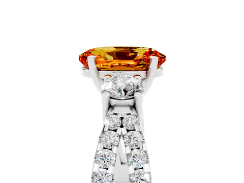 White gold Oval Cut Citrine Three-Stone Ring with Pavé Split Shank and Four-Prong Setting_17