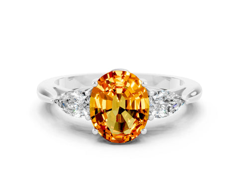 White gold Oval Cut Citrine Three-Stone Ring with Pear Side Stones and Four-Prong Setting_12