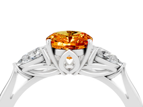White gold Oval Cut Citrine Three-Stone Ring with Pear Side Stones and Four-Prong Setting_16
