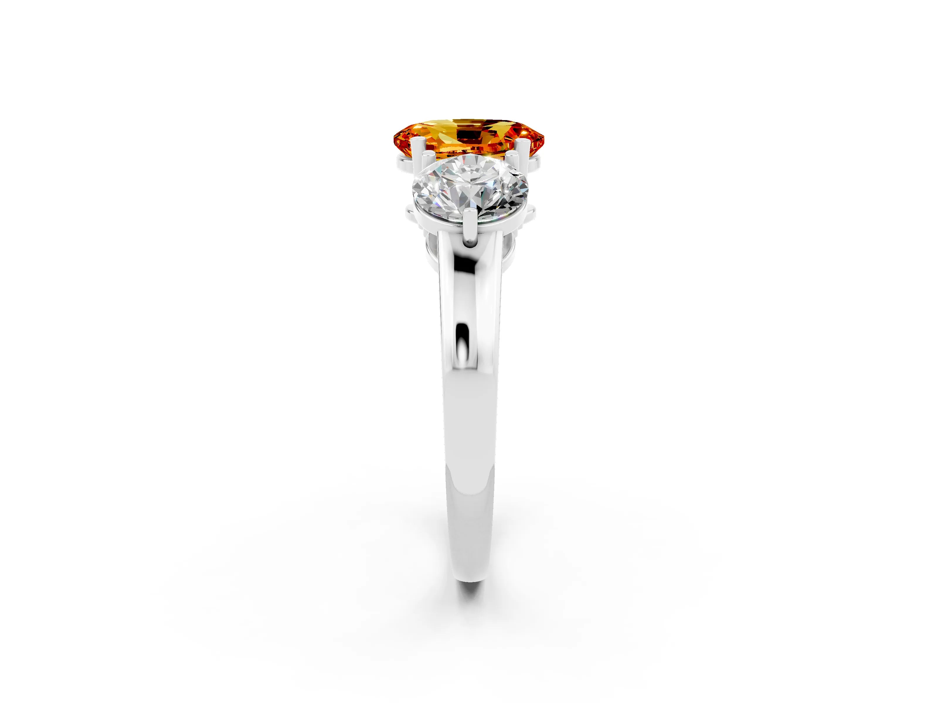 White gold Oval Cut Citrine Three-Stone Ring with Prong Setting and Classic Band_2