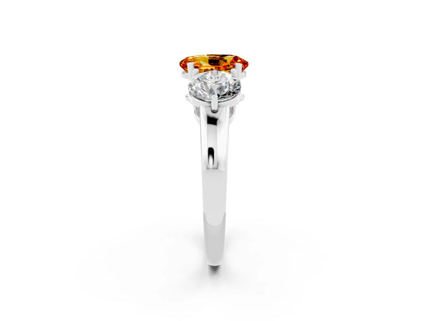 Silver Oval Cut Citrine Three-Stone Ring with Prong Setting and Classic Band