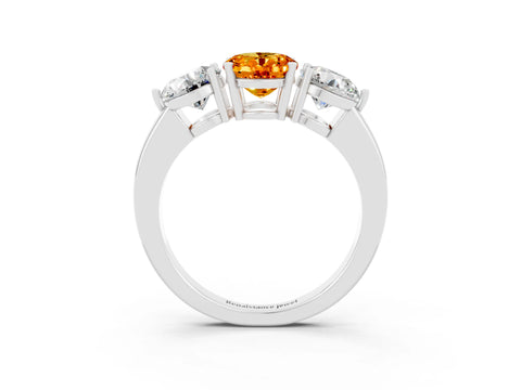 White gold Oval Cut Citrine Three-Stone Ring with Prong Setting and Classic Band_3