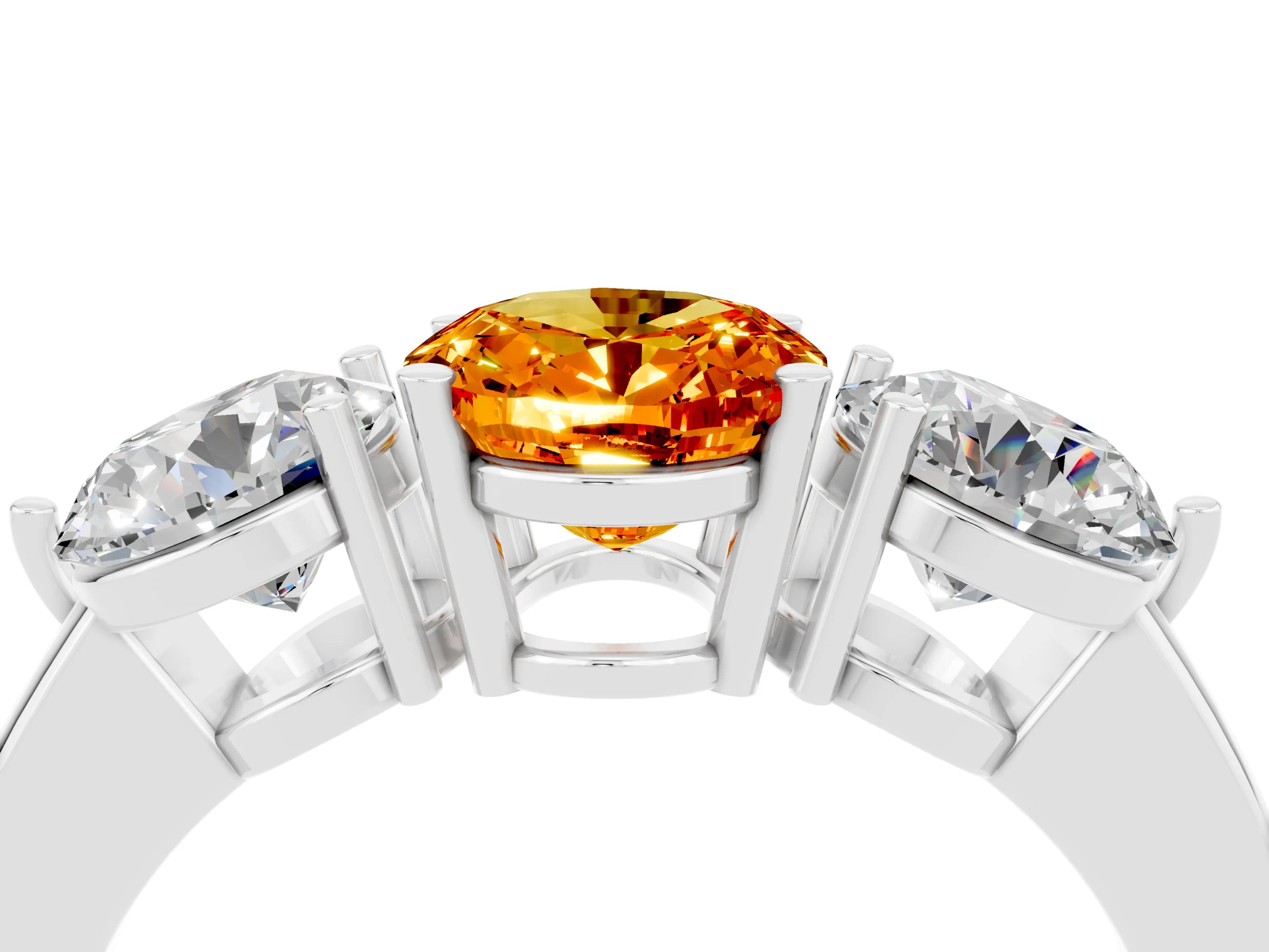 White gold Oval Cut Citrine Three-Stone Ring with Prong Setting and Classic Band_4