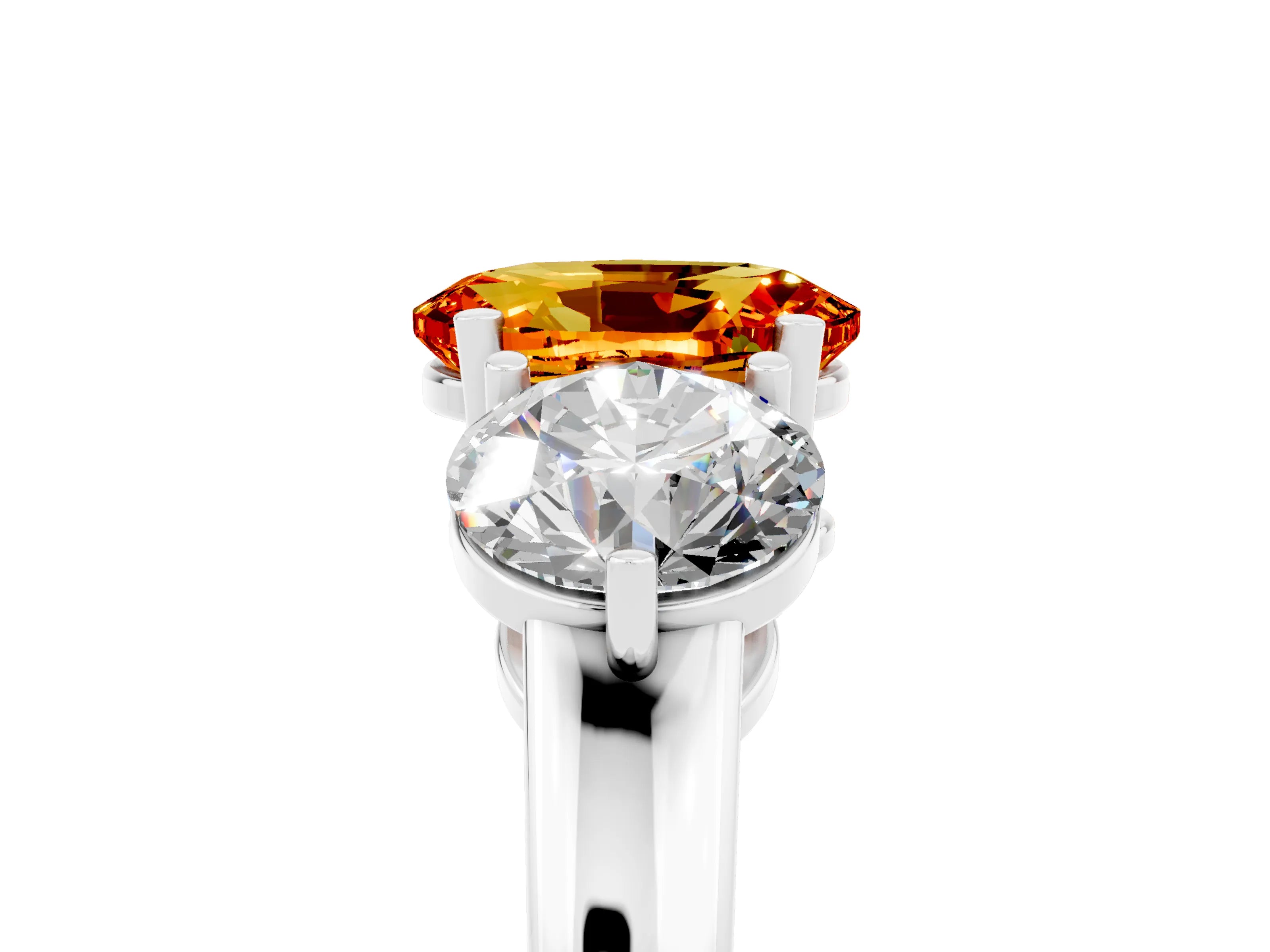 White gold Oval Cut Citrine Three-Stone Ring with Prong Setting and Classic Band_5