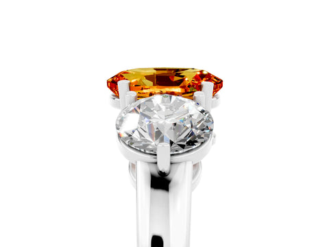 White gold Oval Cut Citrine Three-Stone Ring with Prong Setting and Classic Band_5