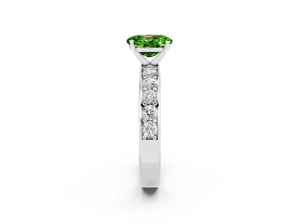 White gold Oval Cut Peridot Engagement Ring with Channel Set Round  Band and Prong Setting