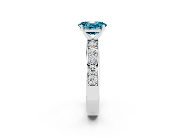 White gold Oval Cut Blue Topaz Engagement Ring with Channel Set Round  Band and Prong Setting