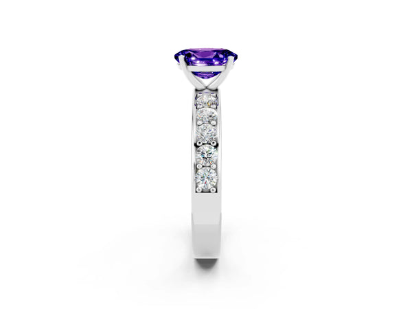 Platinum Oval Cut Tanzanite Engagement Ring with Channel Set Round  Band and Prong Setting
