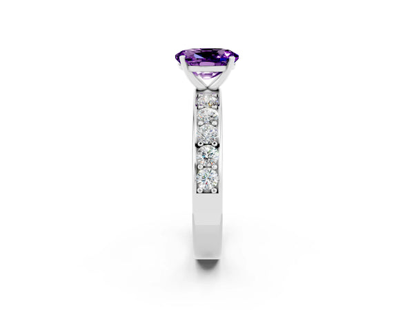 Silver Oval Cut Amethyst Engagement Ring with Channel Set Round  Band and Prong Setting