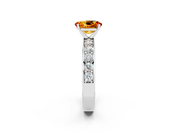 Platinum Oval Cut Citrine Engagement Ring with Channel Set Round  Band and Prong Setting