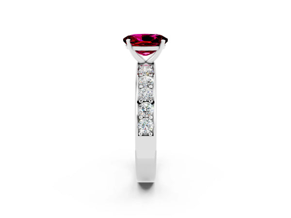 Silver Oval Cut Garnet Engagement Ring with Channel Set Round  Band and Prong Setting
