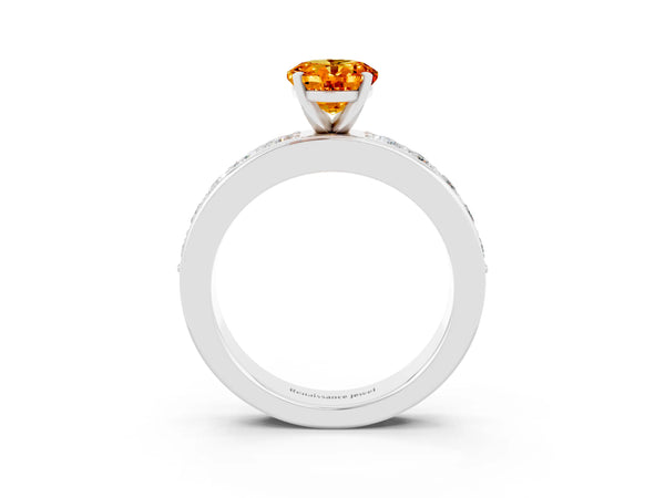 White gold Oval Cut Citrine Engagement Ring with Channel Set Round  Band and Prong Setting
