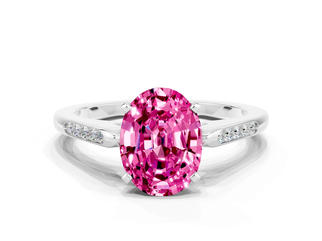 White gold Oval Cut Cut Channel Set Solitaire Engagement Ring with Four-Prong Setting_7
