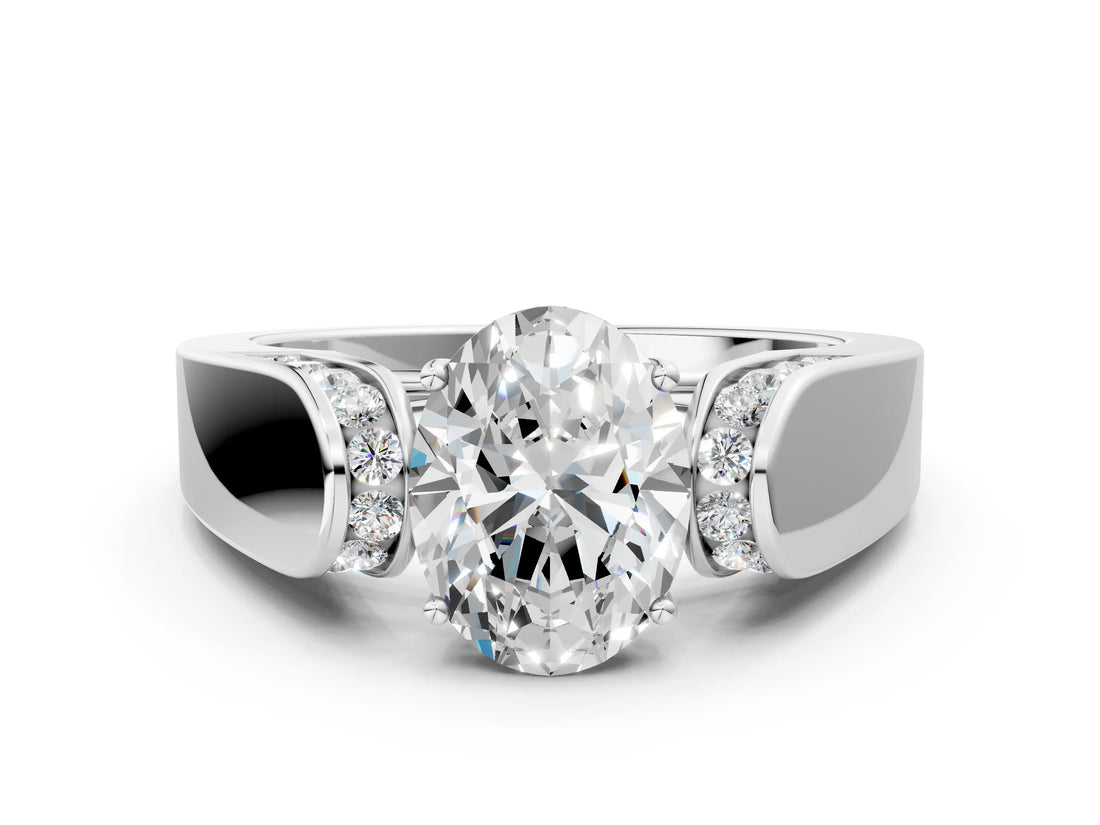 White gold Oval Cut Cut Diamond Channel Set Solitaire Ring with Four-Prong Setting_447