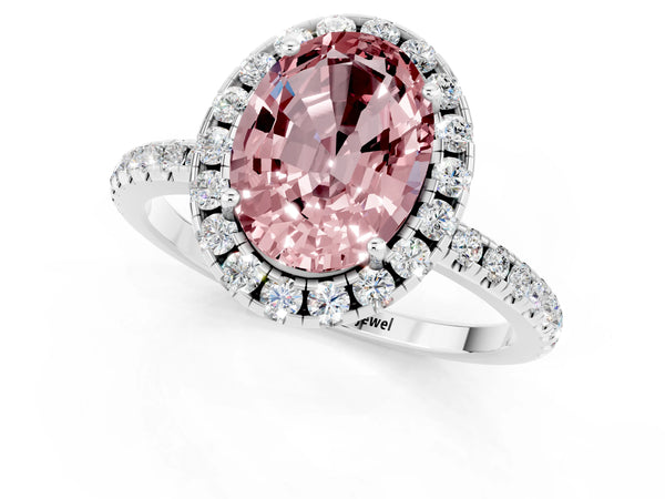 Platinum Oval Cut Cut Diamond Floral Halo Engagement Ring with Pavé Band and Prong Setting