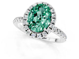 White gold Oval Cut Cut Diamond Floral Halo Engagement Ring with Pavé Band and Prong Setting_1