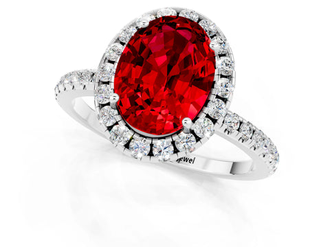 White gold Oval Cut Cut Diamond Floral Halo Engagement Ring with Pavé Band and Prong Setting_1