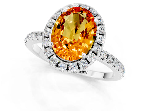 White gold Oval Cut Cut Diamond Floral Halo Engagement Ring with Pavé Band and Prong Setting_1