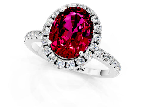 White gold Oval Cut Cut Diamond Floral Halo Engagement Ring with Pavé Band and Prong Setting_1