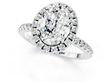 White gold Oval Cut Cut Diamond Floral Halo Engagement Ring with Pavé Band and Prong Setting_1