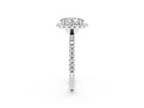 White gold Oval Cut Cut Diamond Floral Halo Engagement Ring with Pavé Band and Prong Setting_2