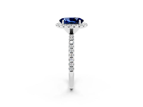White gold Oval Cut Cut Diamond Floral Halo Engagement Ring with Pavé Band and Prong Setting_2