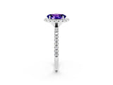 White gold Oval Cut Cut Diamond Floral Halo Engagement Ring with Pavé Band and Prong Setting_2