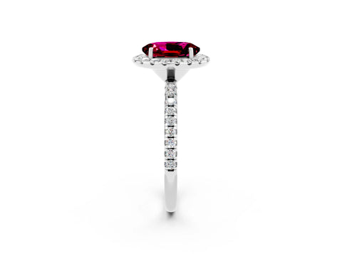 White gold Oval Cut Cut Diamond Floral Halo Engagement Ring with Pavé Band and Prong Setting_2
