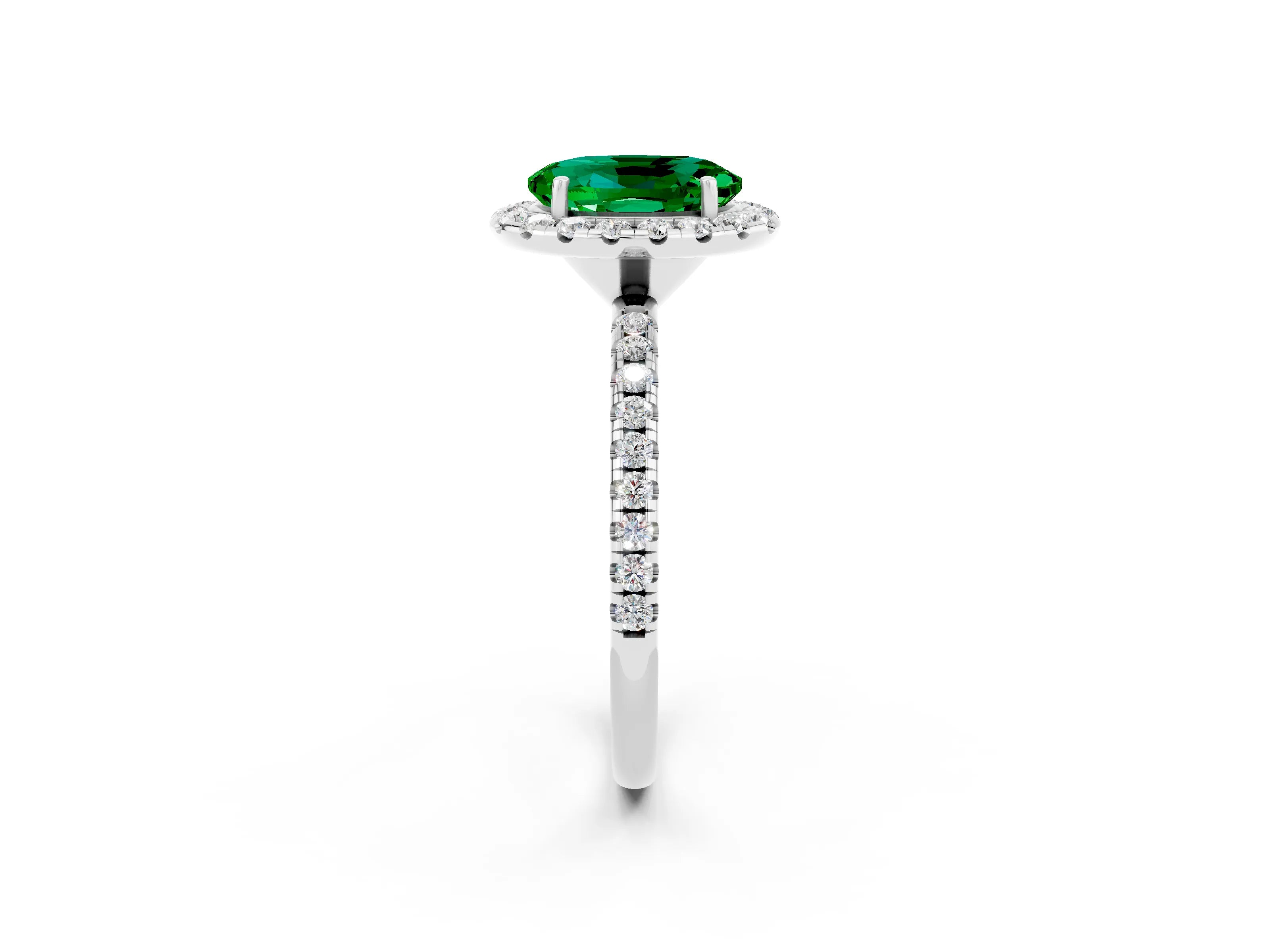 White gold Oval Cut Cut Diamond Floral Halo Engagement Ring with Pavé Band and Prong Setting_2