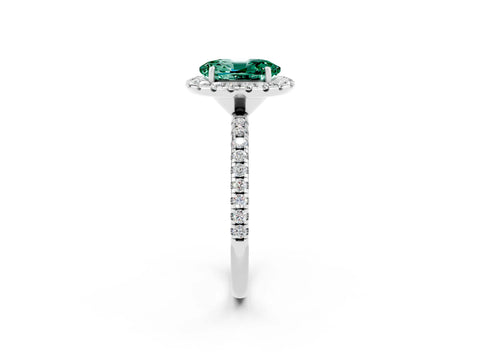 White gold Oval Cut Cut Diamond Floral Halo Engagement Ring with Pavé Band and Prong Setting_2
