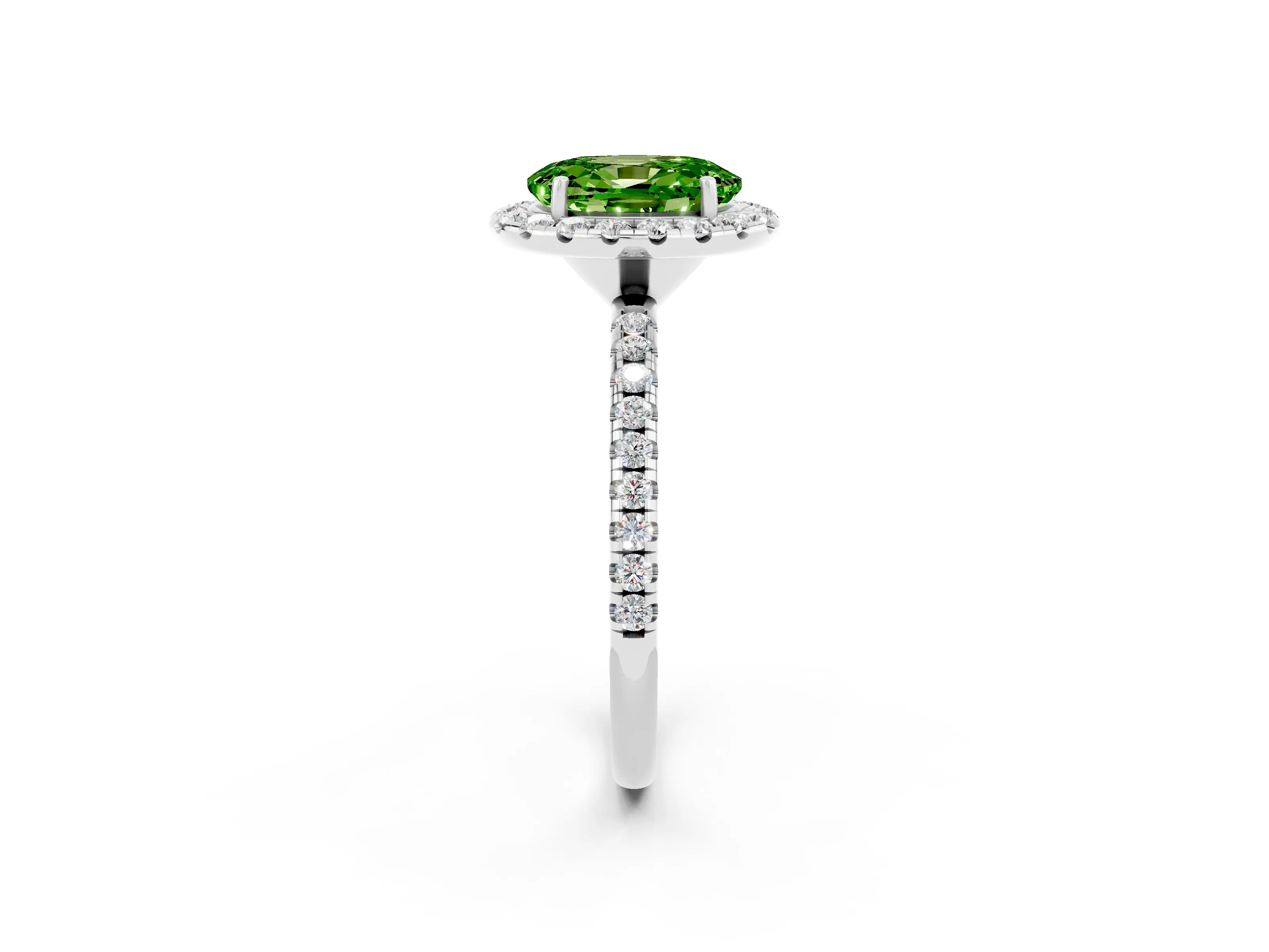White gold Oval Cut Cut Diamond Floral Halo Engagement Ring with Pavé Band and Prong Setting_2
