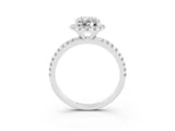 White gold Oval Cut Cut Diamond Floral Halo Engagement Ring with Pavé Band and Prong Setting_3