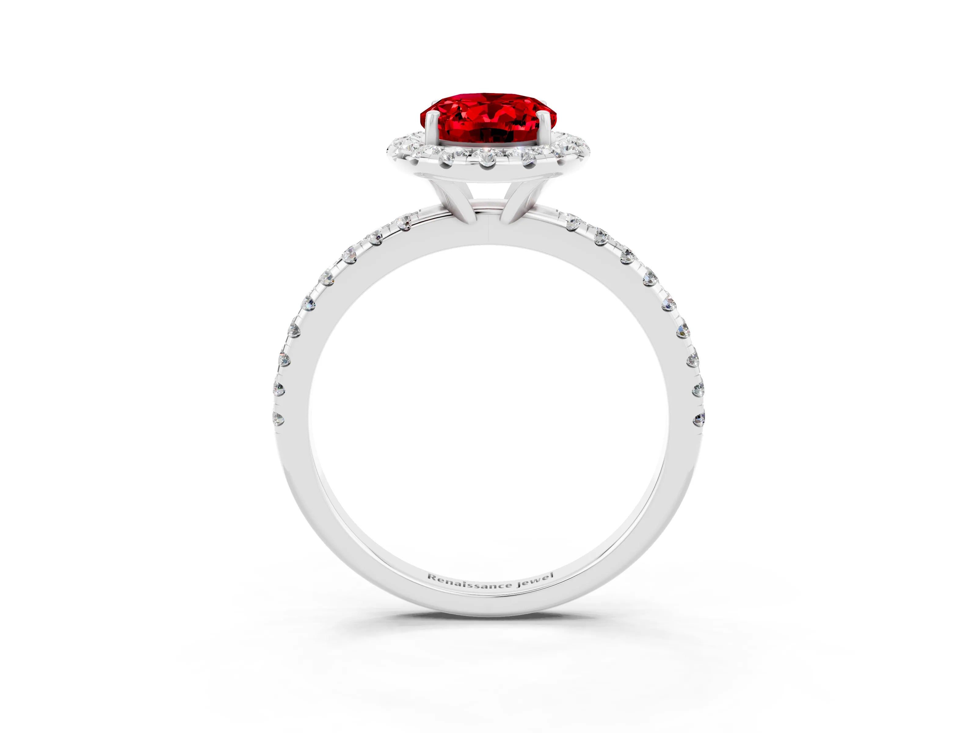 White gold Oval Cut Cut Diamond Floral Halo Engagement Ring with Pavé Band and Prong Setting_3