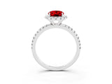 White gold Oval Cut Cut Diamond Floral Halo Engagement Ring with Pavé Band and Prong Setting_3